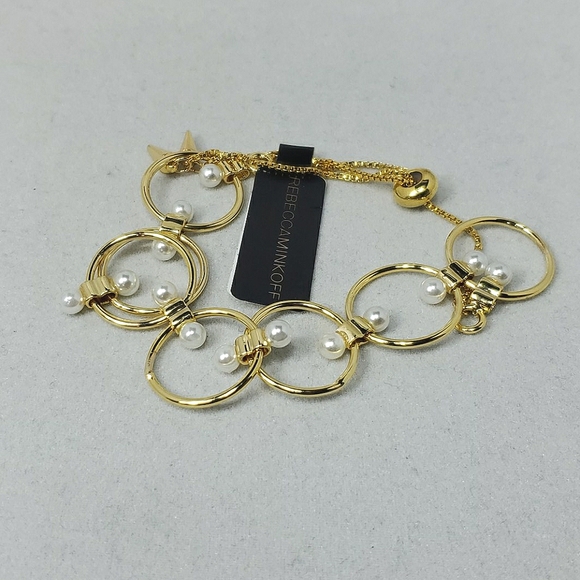 Rebecca Minkoff - Encircled Floating Pearls Pulley Bracelet (Gold/Pearl) - Picture 2 of 3